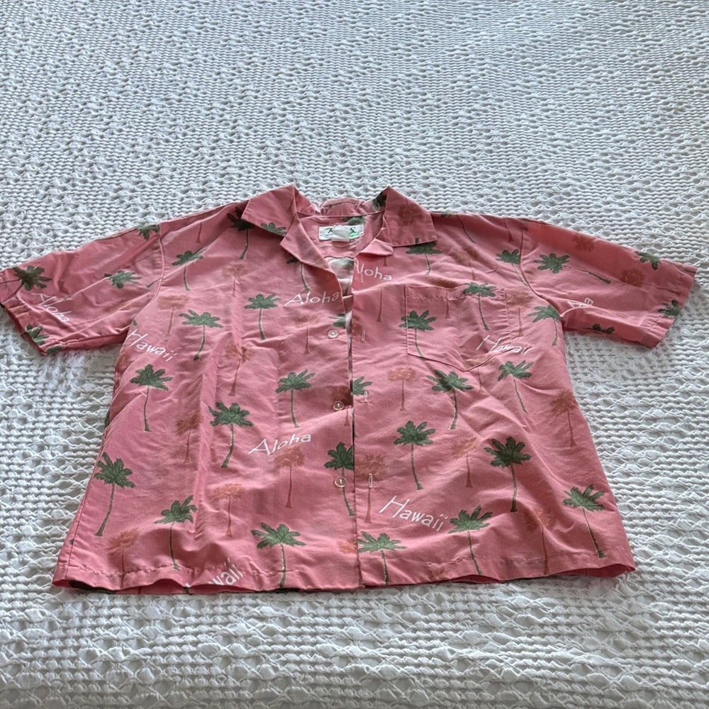 Vintage Men's Casual Pink Aloha Hawaiian Button-Down Shirt